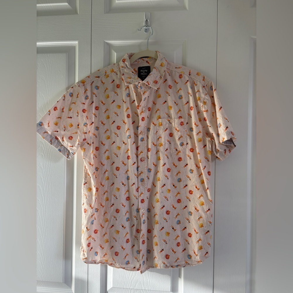 Artistry in Motion Shirt Mens L Button Down Pink Swimming Pool Party Tubing Fun